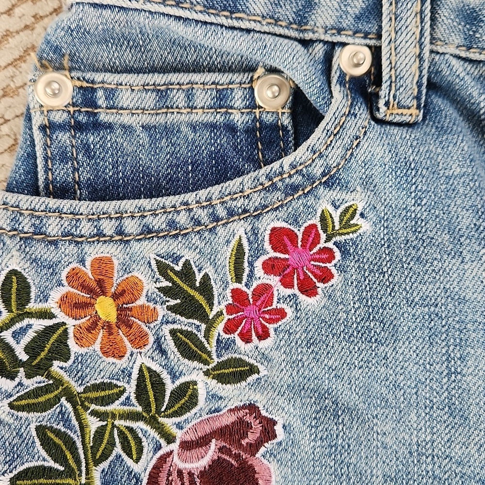 Embroidered Denim Skirt - Floral Design, Small, Like New - Picture 4 of 5